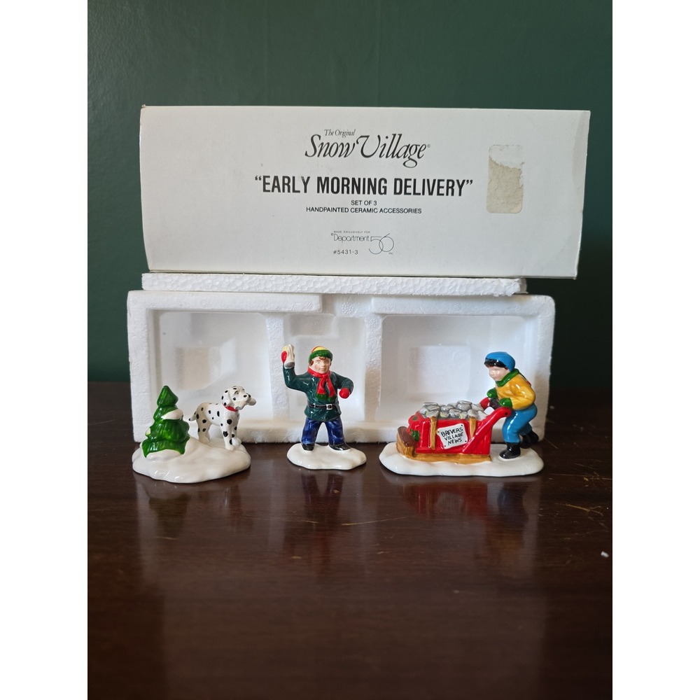 Dept 56 Snow Village Early Morning Delivery Set of 3 Ceramic Figurines 5431-3 - Picture 3 of 14